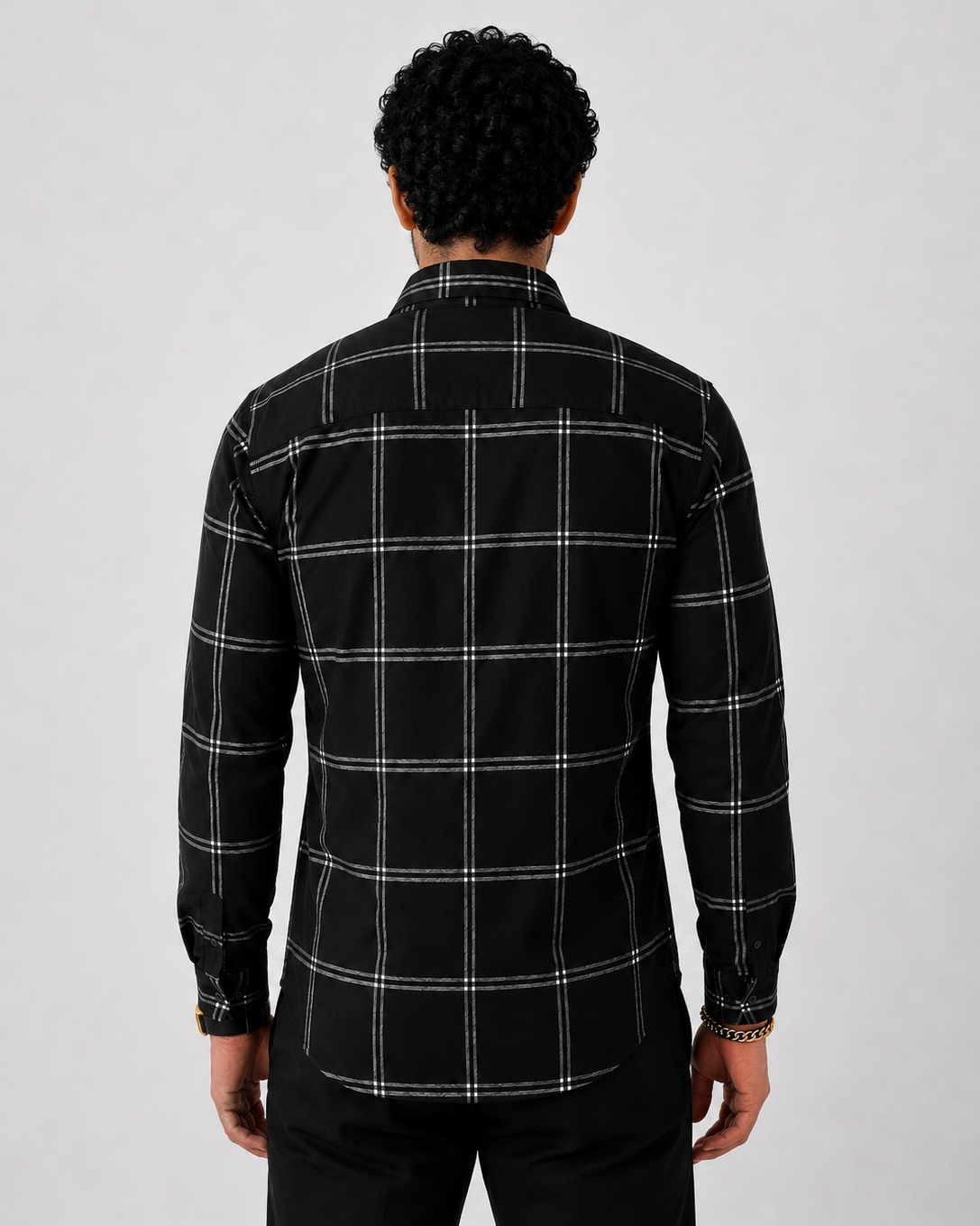 Men's Slim Fit Grid Check Shirt - Black