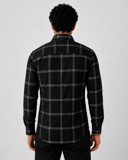 Men's Slim Fit Grid Check Shirt - Black