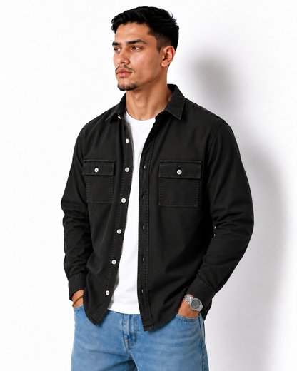Full-Sleeve Utility Overshirt - Black