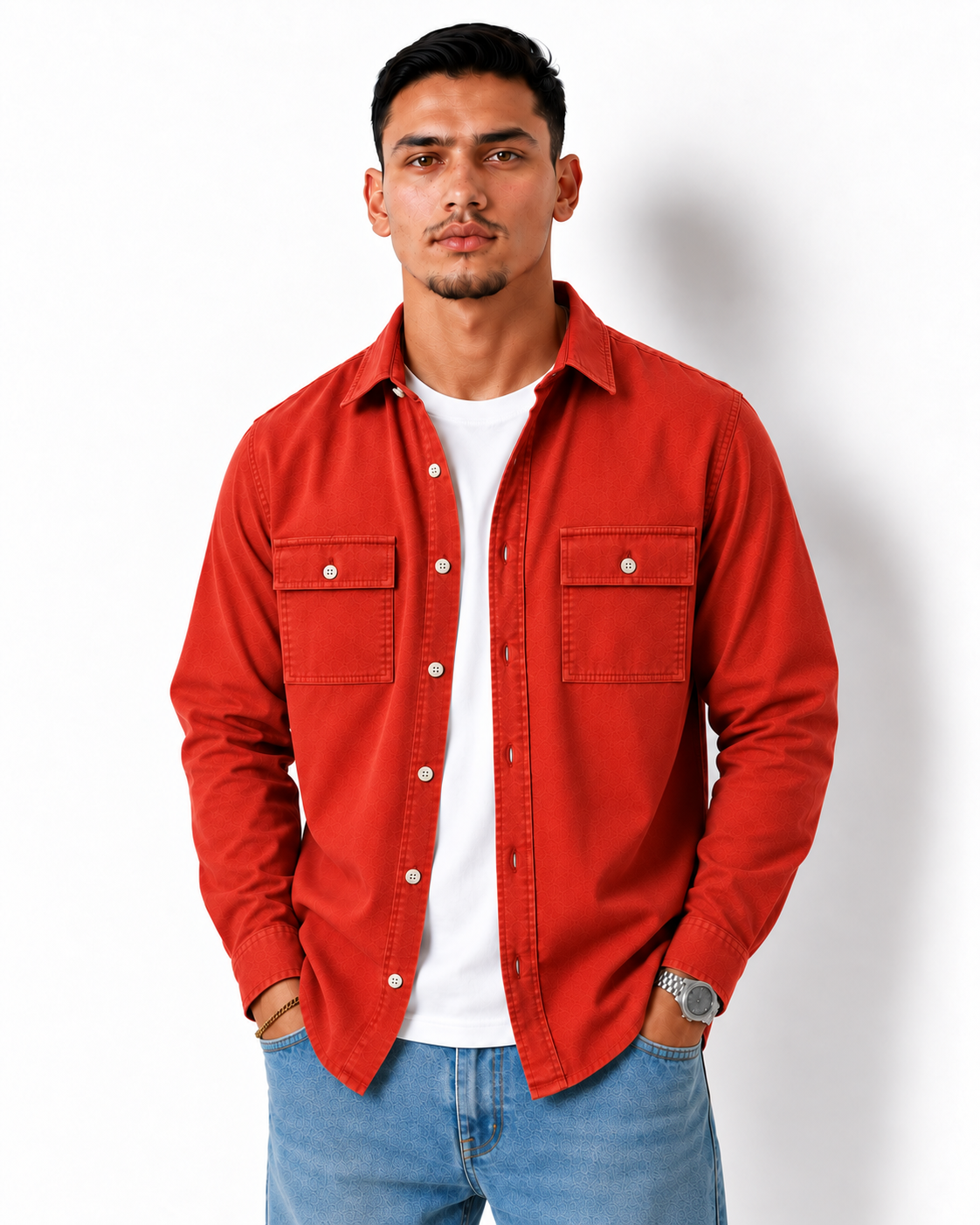 Full-Sleeve Utility Overshirt - Red