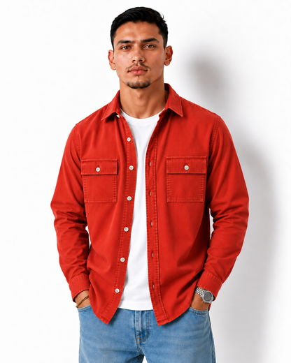 Full-Sleeve Utility Overshirt - Red