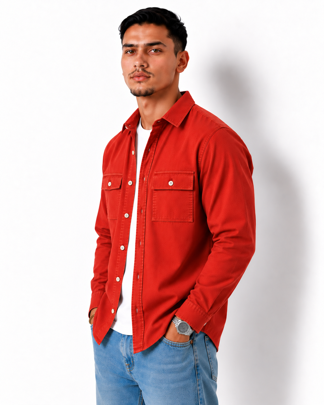 Full-Sleeve Utility Overshirt - Red