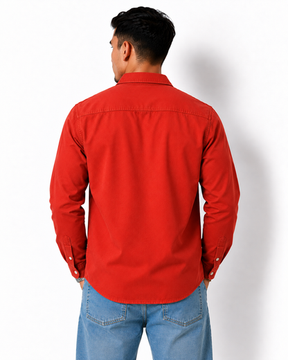 Full-Sleeve Utility Overshirt - Red