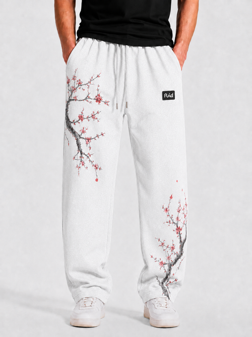 Japanese Sakura Relaxed Joggers - White Melange