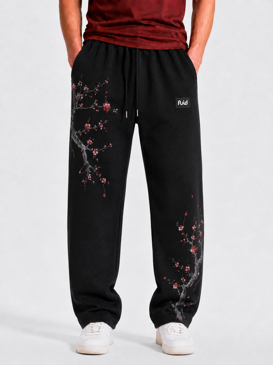 Japanese Sakura Relaxed Joggers - Black