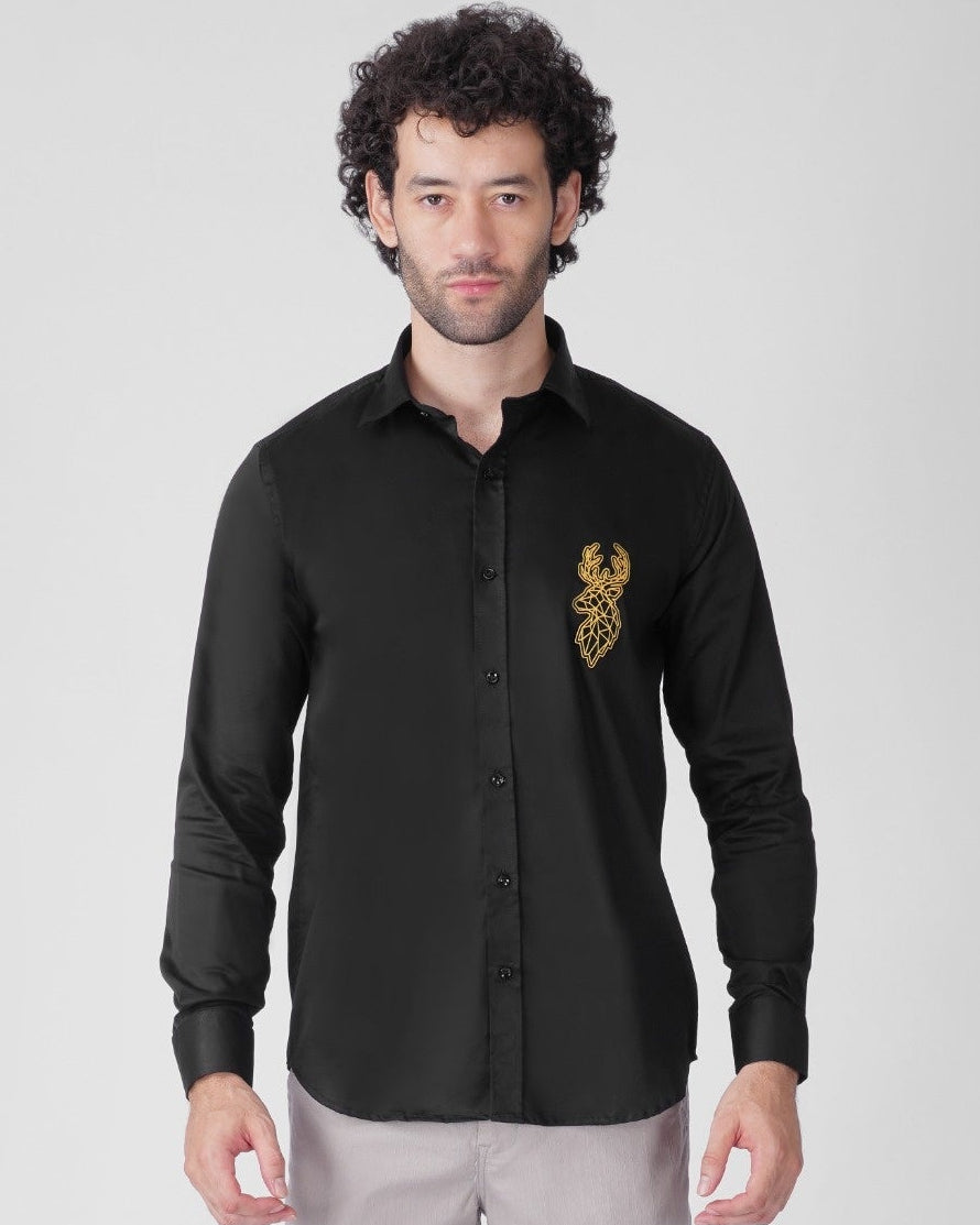Deer Signature Stretch Shirt - Black