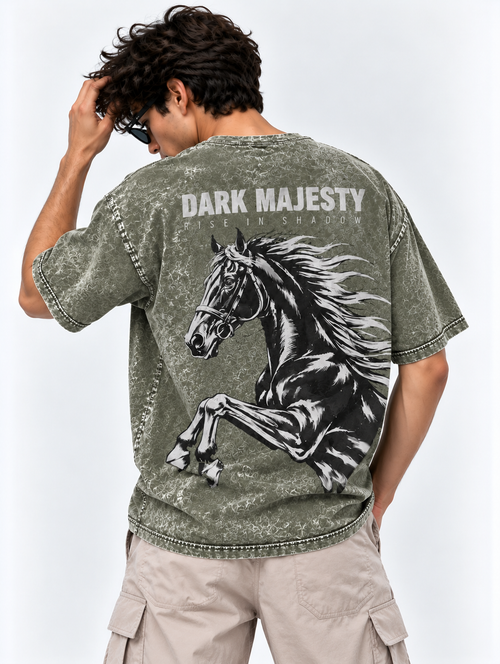 Dark Majesty Oversized Tshirt - Acid Wash - Army Green