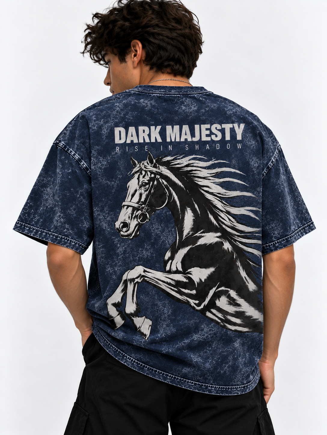 Dark Majesty Oversized Tshirt - Acid Wash - Navy