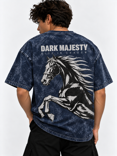 Dark Majesty Oversized Tshirt - Acid Wash - Navy