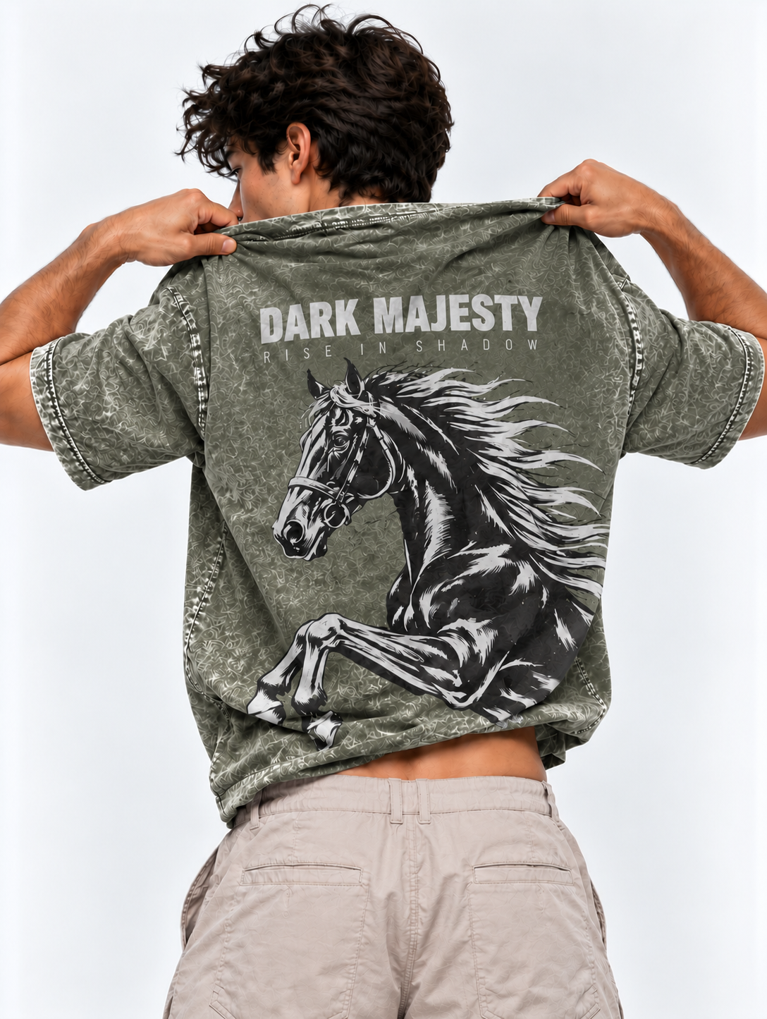 Dark Majesty Oversized Tshirt - Acid Wash - Army Green