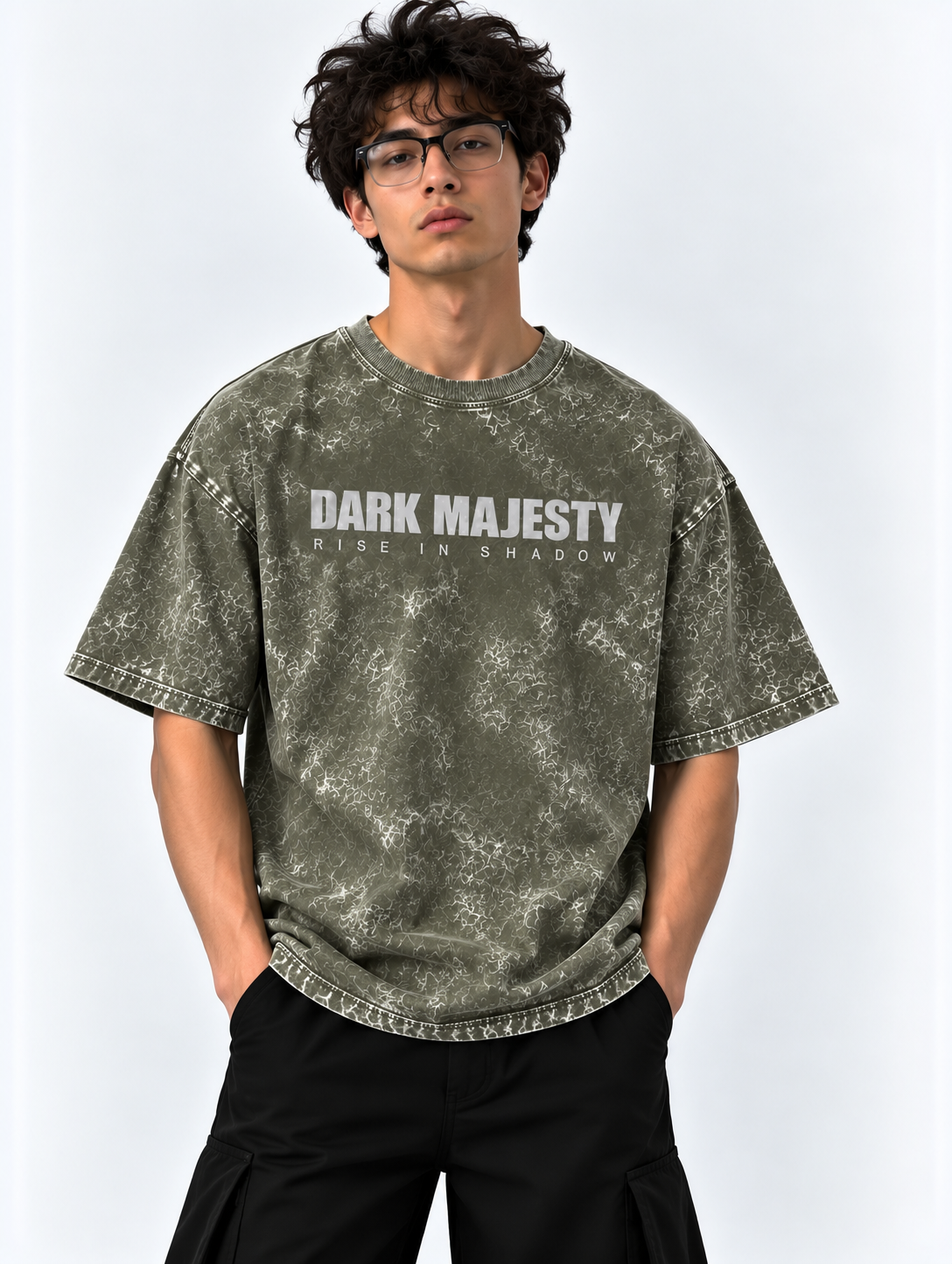 Dark Majesty Oversized Tshirt - Acid Wash - Army Green