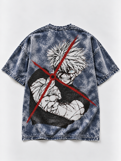 Rage Shot Oversized Tshirt - Acid Wash - Navy