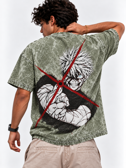 Rage Shot Oversized Tshirt - Acid Wash - Army Green