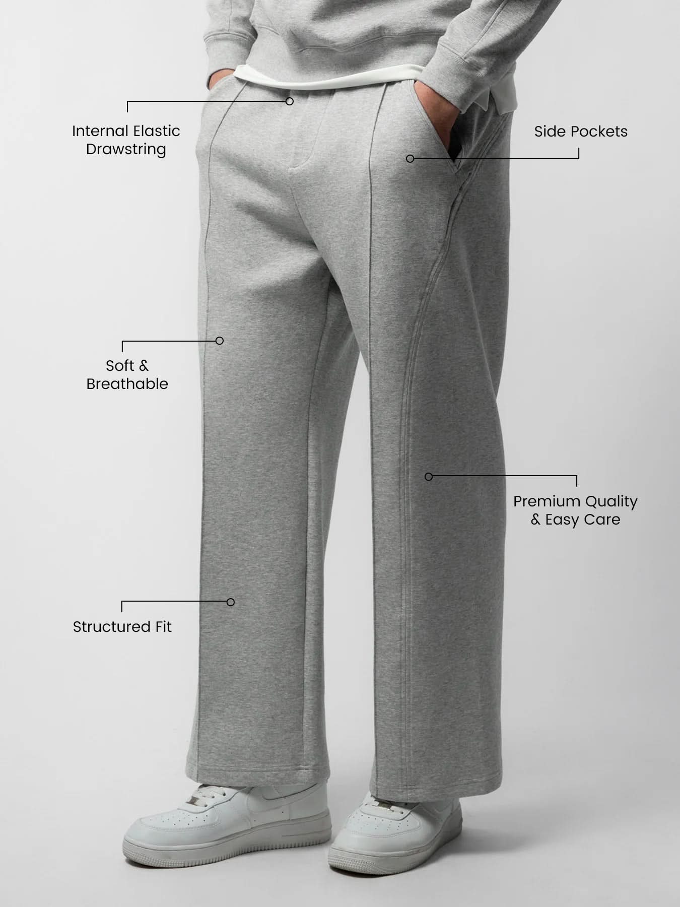 Lightweight Straight Pants - Melange Grey