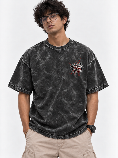 Rage Shot Oversized Tshirt - Acid Wash - Black