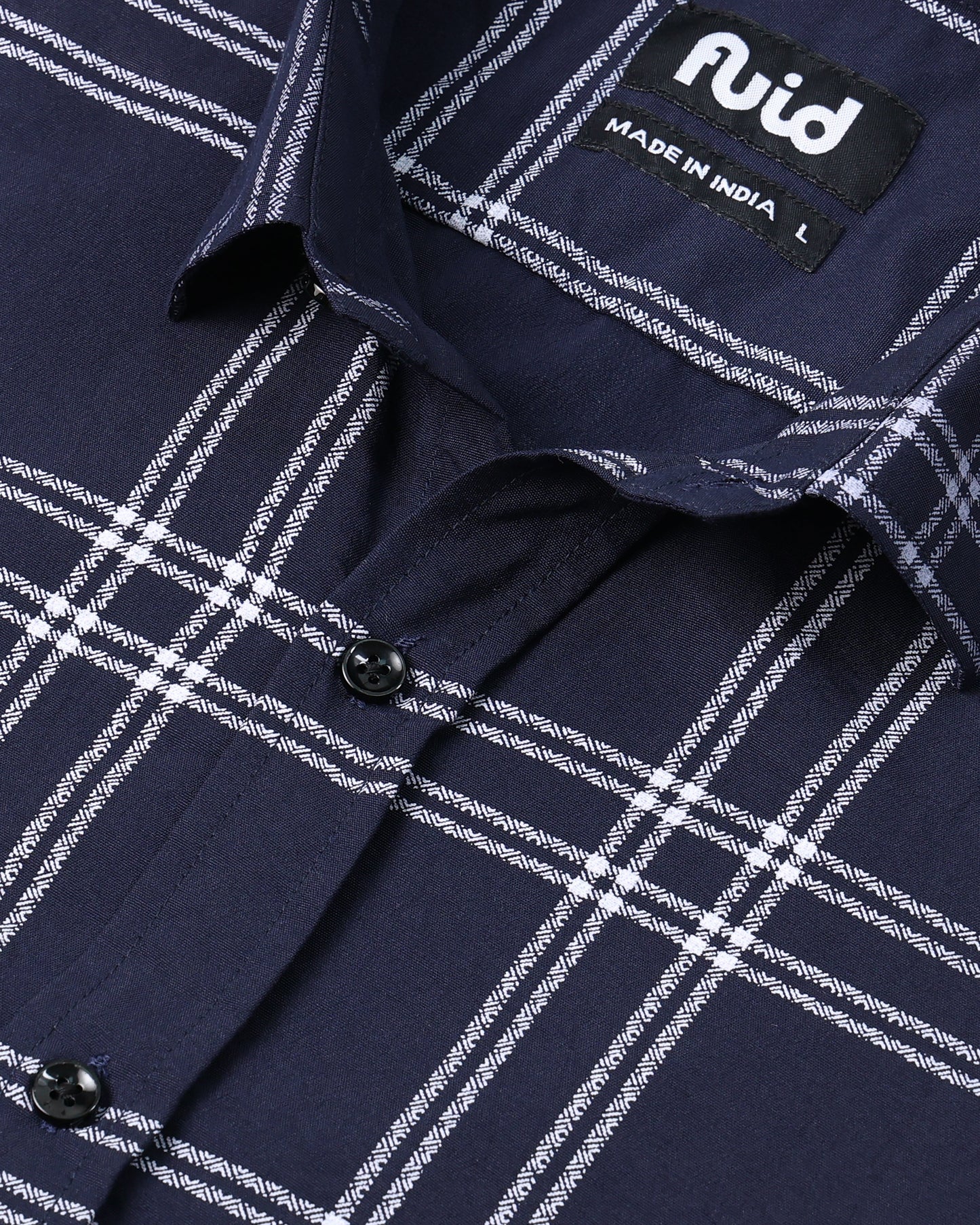 Men's Slim Fit Grid Check Shirt - Navy