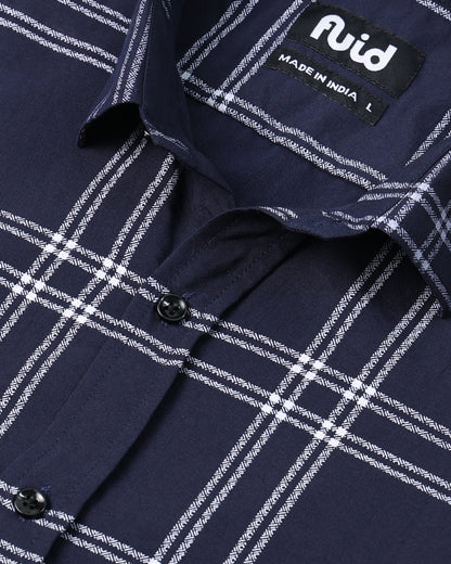 Men's Slim Fit Grid Check Shirt - Navy