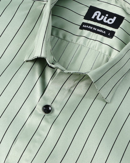 Slim Fit Satin Stripe Stitchless Shirt - Sage Green