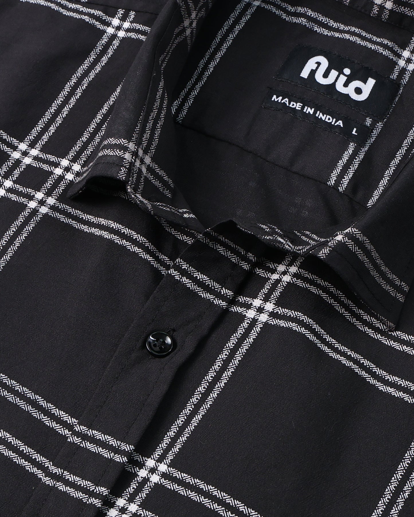 Men's Slim Fit Grid Check Shirt - Black