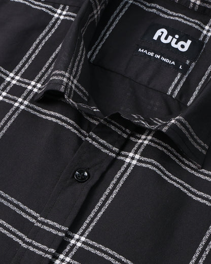 Men's Slim Fit Grid Check Shirt - Black