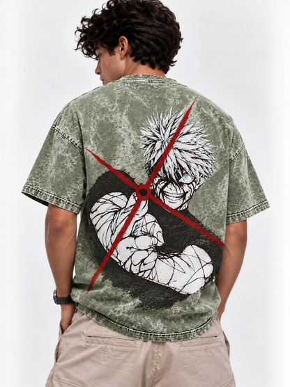 Rage Shot Oversized Tshirt - Acid Wash - Army Green