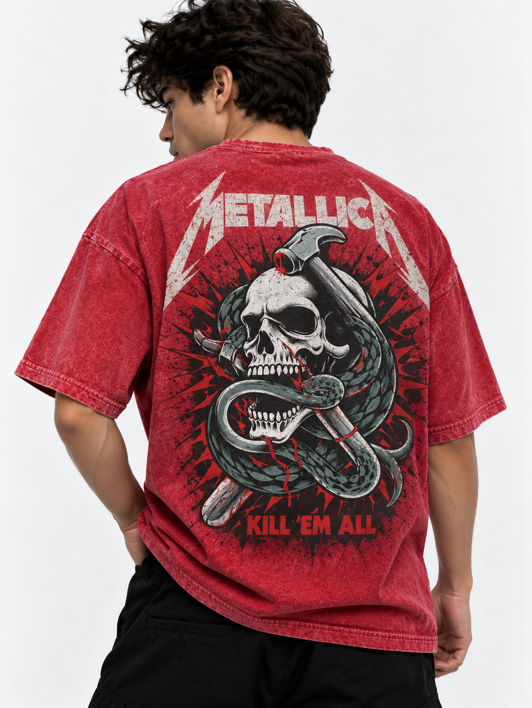 Metallica Oversized Tshirt - Acid Wash - Red