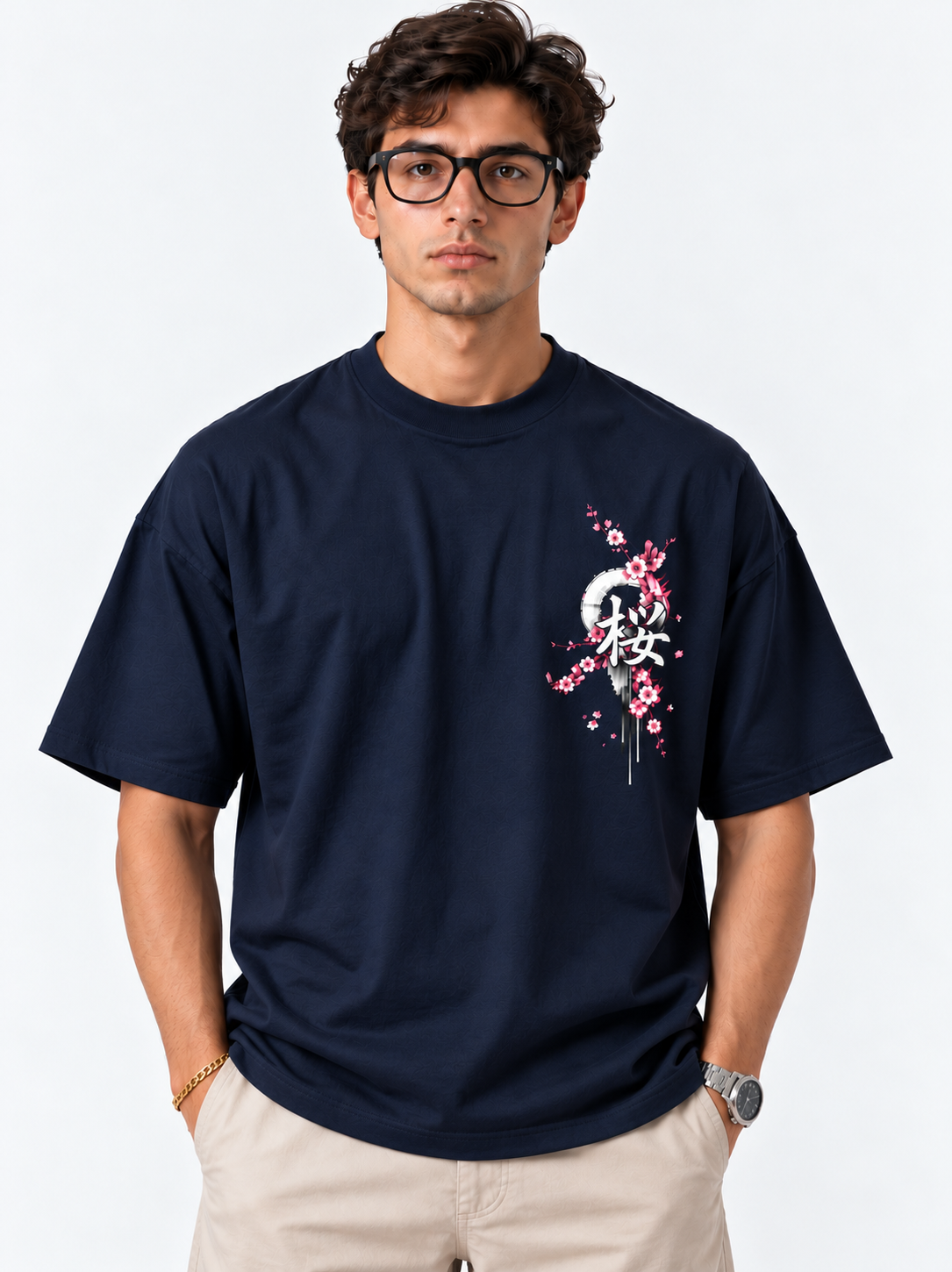 Sakura Samurai Oversized T-Shirt - Navy
