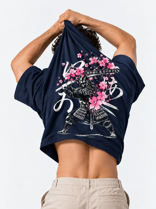 Sakura Samurai Oversized T-Shirt - Navy