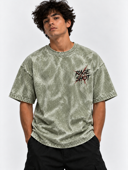 Rage Shot Oversized Tshirt - Acid Wash - Army Green
