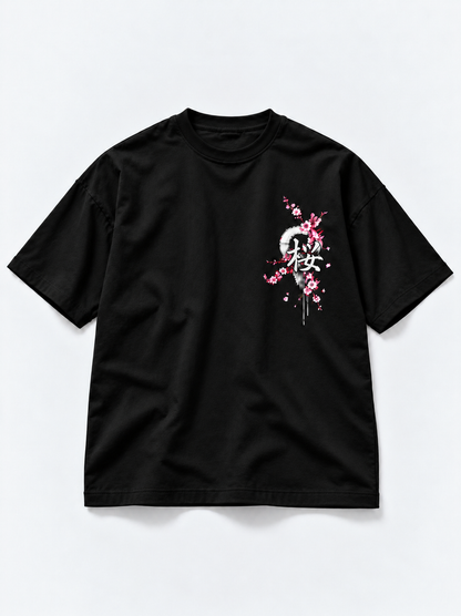 Sakura Samurai Oversized T-Shirt - Black