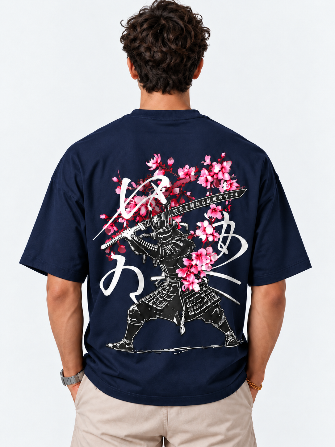 Sakura Samurai Oversized T-Shirt - Navy