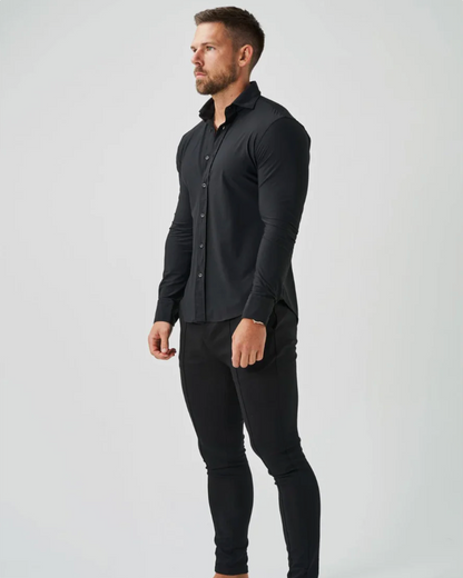 Fluid Essentials Slim Fit Satin Lycra Shirt - Black