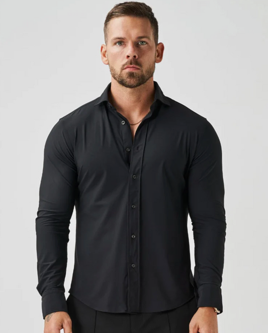 Fluid Essentials Slim Fit Satin Lycra Shirt - Black