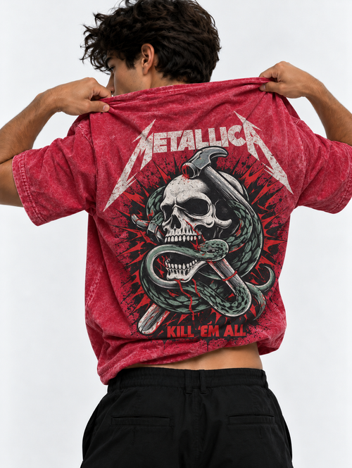 Metallica Oversized Tshirt - Acid Wash - Red