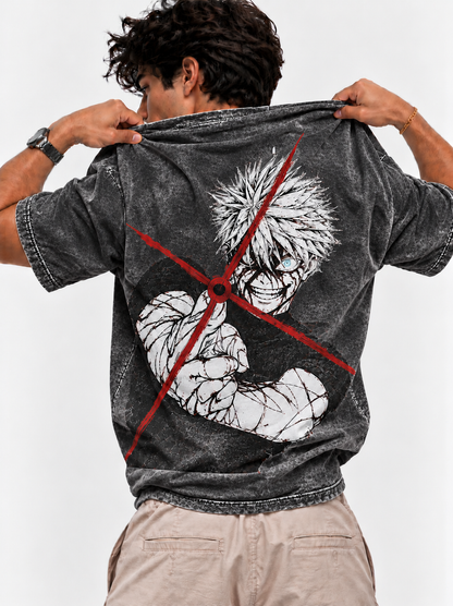 Rage Shot Oversized Tshirt - Acid Wash - Black