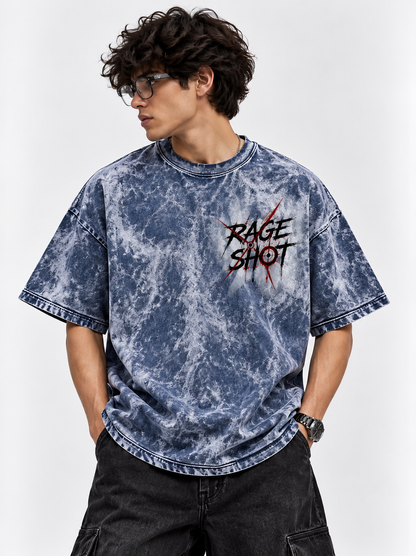 Rage Shot Oversized Tshirt - Acid Wash - Navy