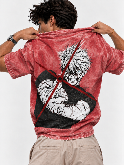 Rage Shot Oversized Tshirt - Acid Wash - Red