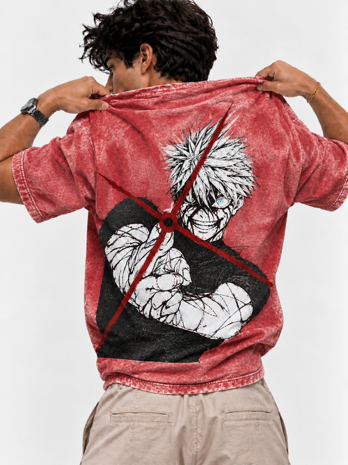 Rage Shot Oversized Tshirt - Acid Wash - Red