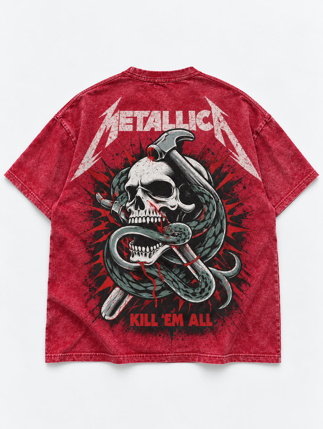 Metallica Oversized Tshirt - Acid Wash - Red