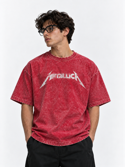 Metallica Oversized Tshirt - Acid Wash - Red