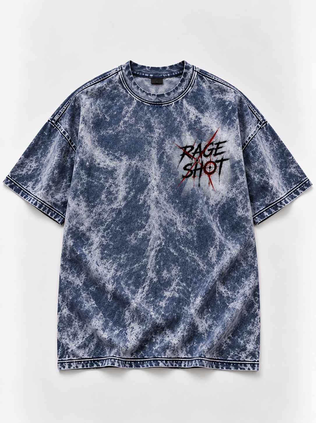 Rage Shot Oversized Tshirt - Acid Wash - Navy