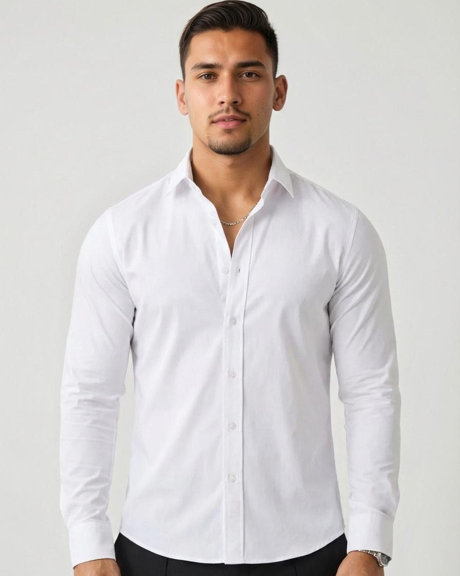 Fluid Essentials Slim Fit Satin Lycra Shirt - White